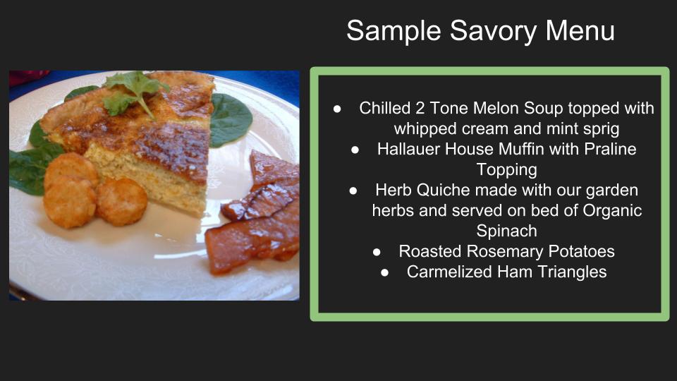  <img src="sample of savory menu" alt="sample of savory menu">